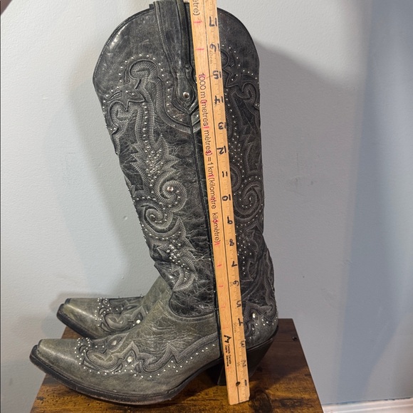 Vintage Corral Cowboy Boots Gray Leather Silver Studs Women's Size 10 - Picture 14 of 16